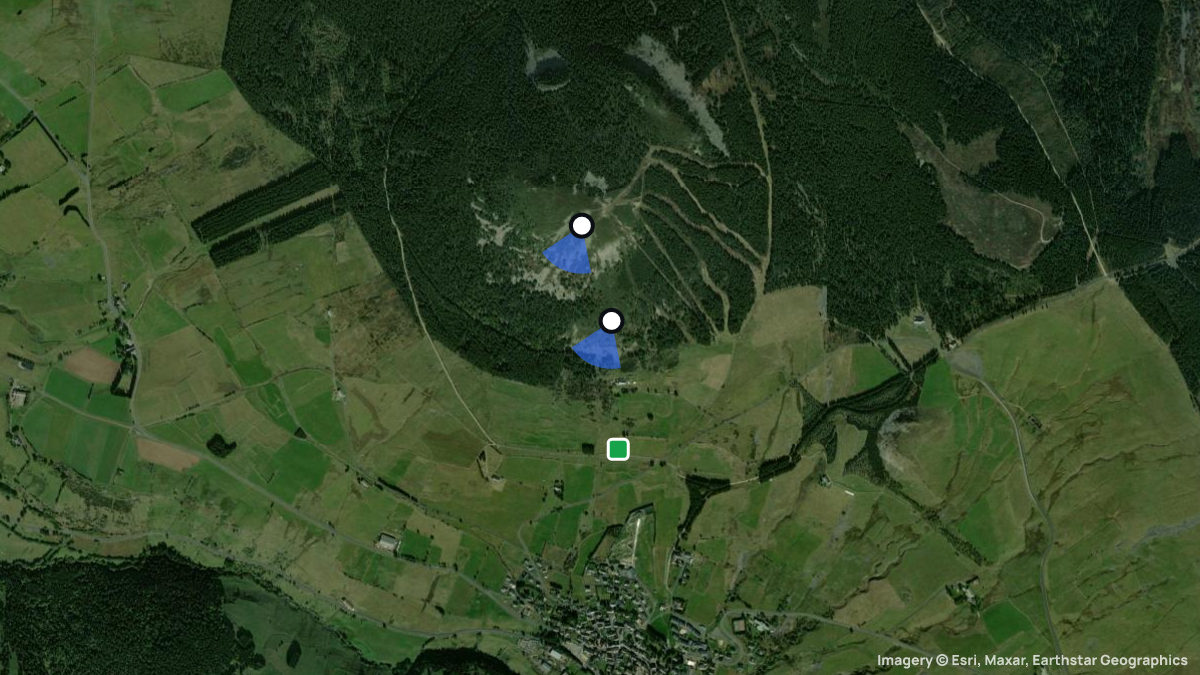 Satellite map of Mont D'Alambre with its launches and landings