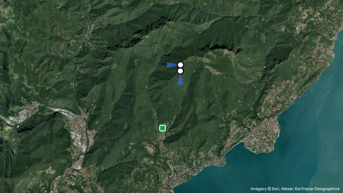 Satellite map of Monte Pizzocolo with its launches and landings