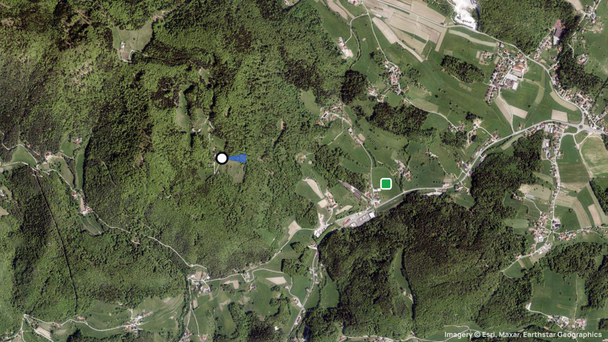 Satellite map of Mala gora with its launches and landings