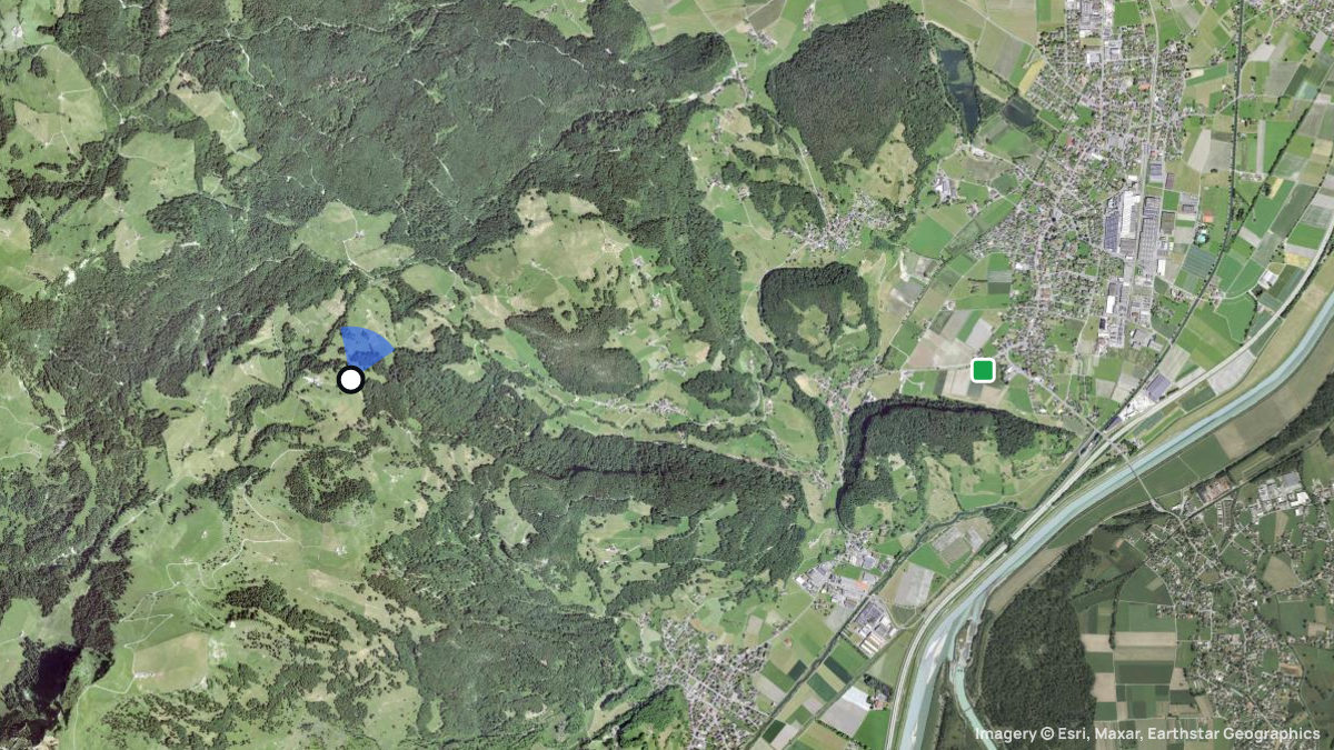 Satellitenkarte von Montlinger Schwamm mit Start- und Landeplätzen