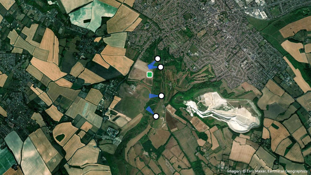 Satellitenkarte von Dunstable mit Start- und Landeplätzen