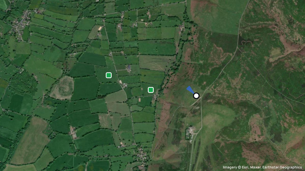 Satellitenkarte von Longmynd mit Start- und Landeplätzen