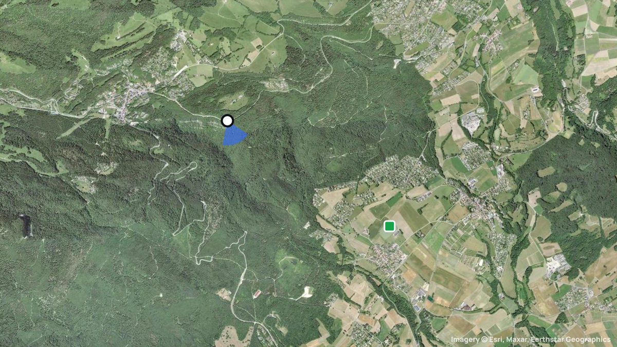 Satellitenkarte von St. Cergue mit Start- und Landeplätzen