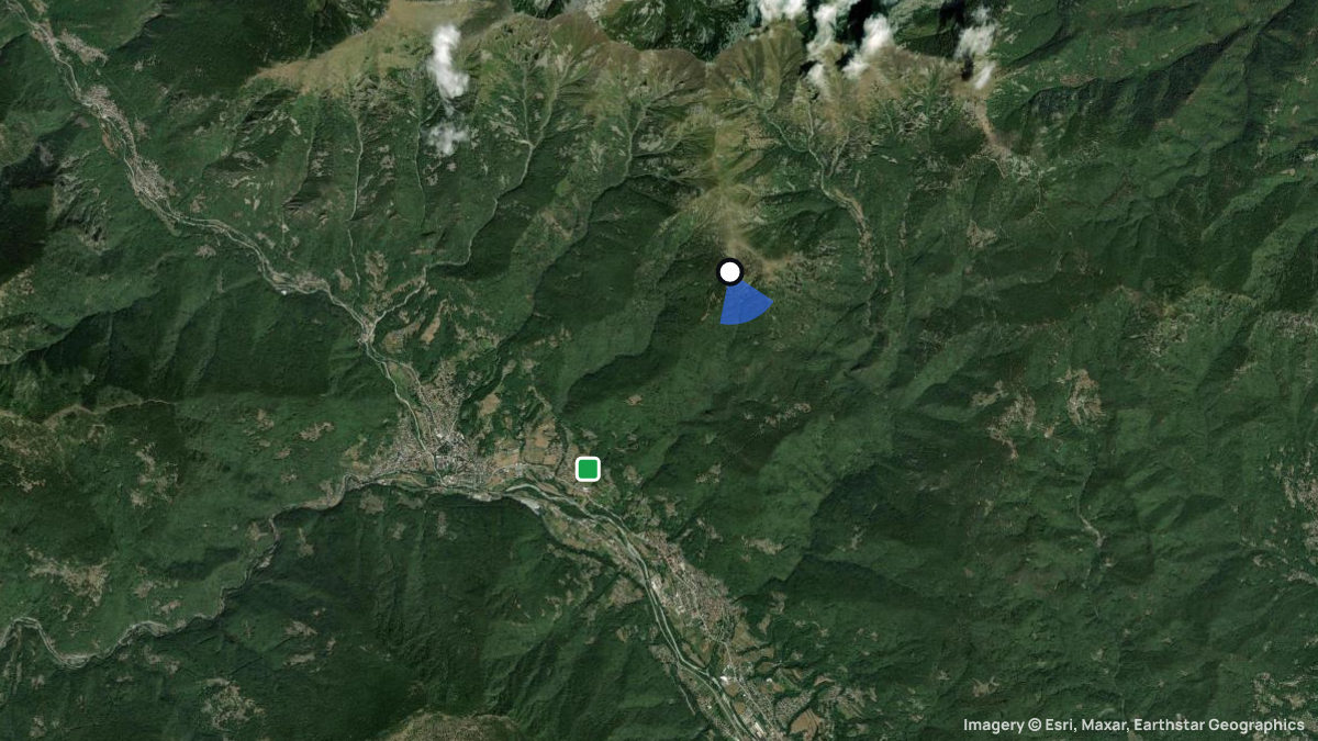 Satellite map of Monte Cuccetto with its launches and landings