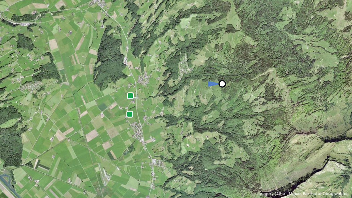 Satellite map of Hüsliberg with its launches and landings