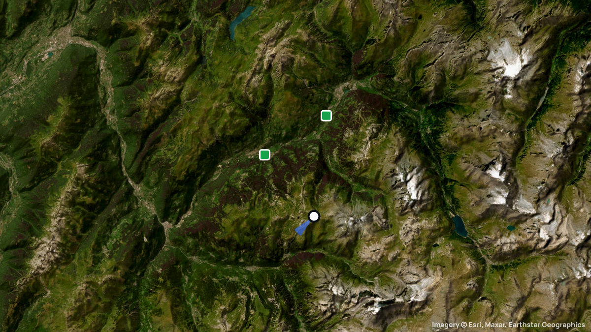 Satellite map of Roche de Mio with its launches and landings