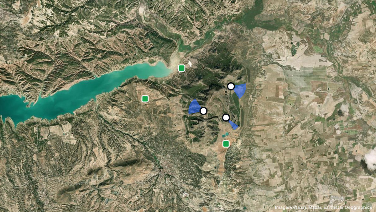 Satellite map of Zujar with its launches and landings
