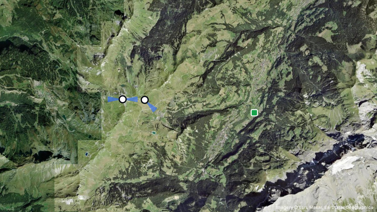 Satellite map of Les Crosets with its launches and landings