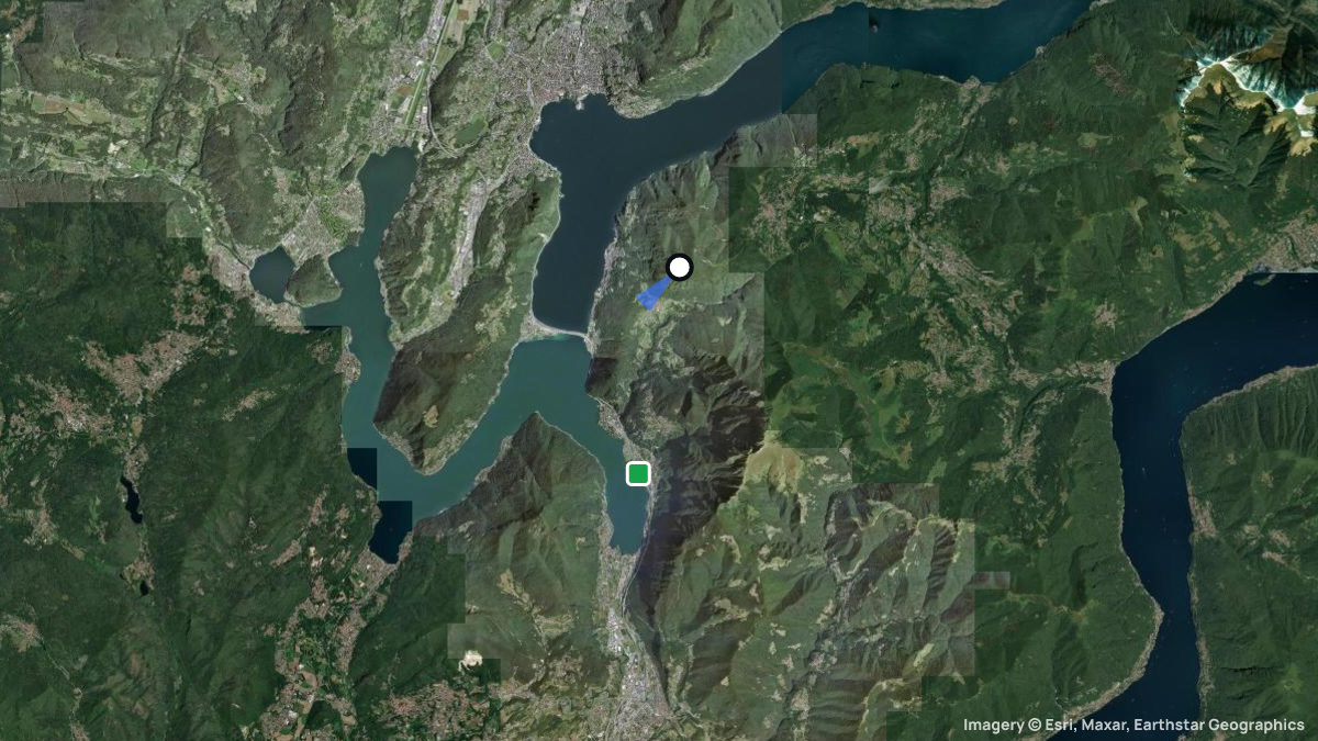 Satellite map of Monte Sighignola with its launches and landings