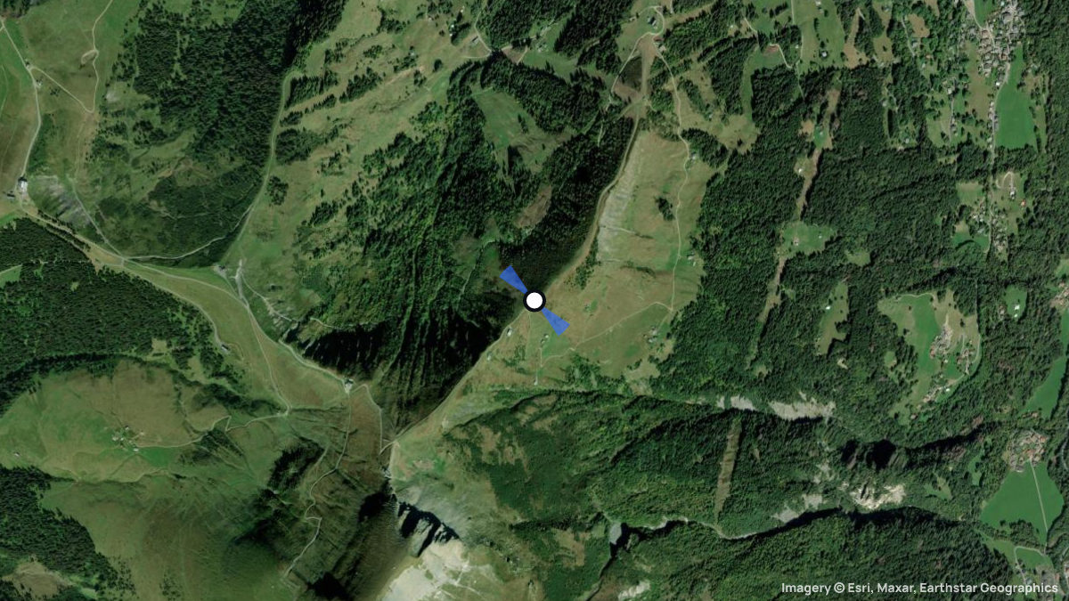 Satellite map of Tete du Mottey with its launches and landings