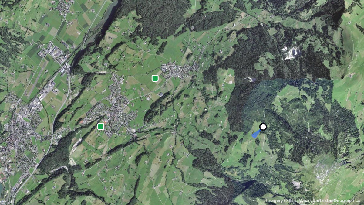 Satellitenkarte von Ruedlen mit Start- und Landeplätzen