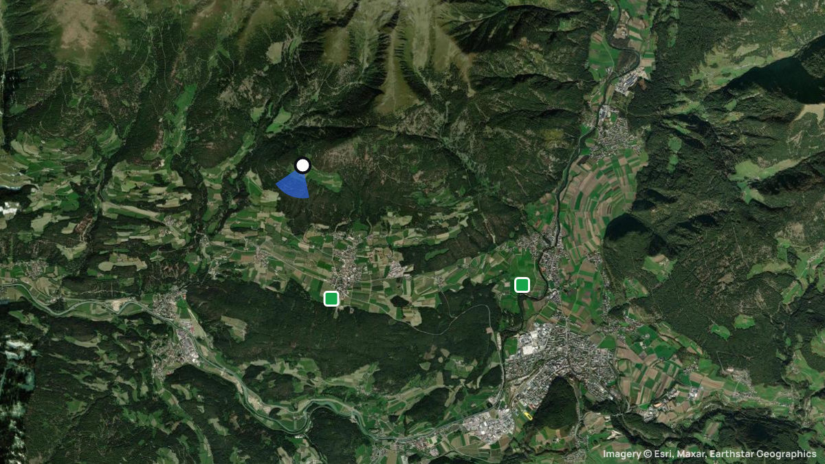 Satellitenkarte von Pfalzen mit Start- und Landeplätzen
