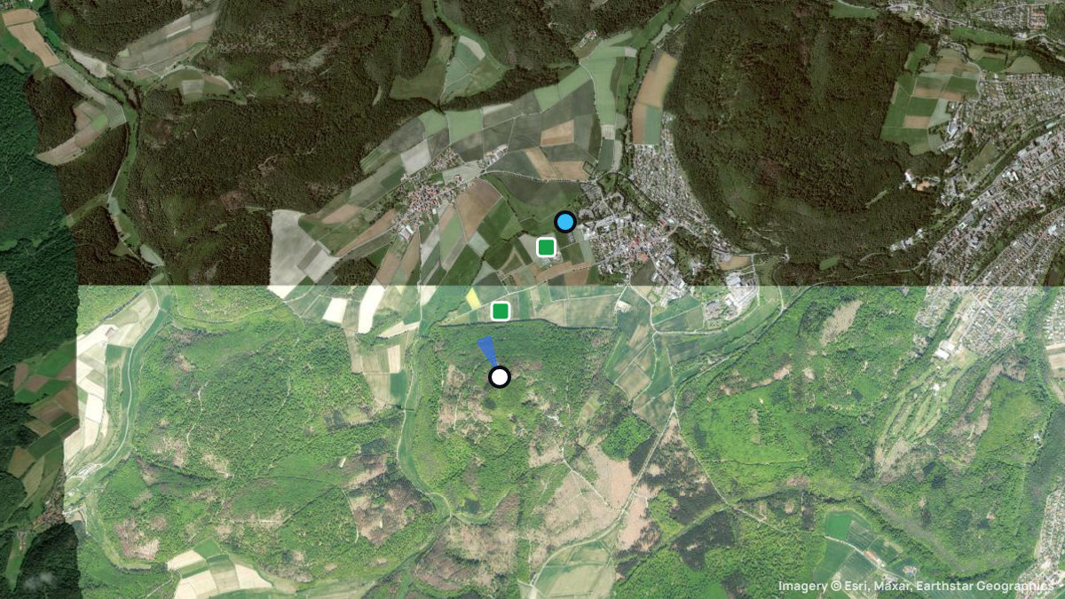 Satellitenkarte von Hahnberg N mit Start- und Landeplätzen