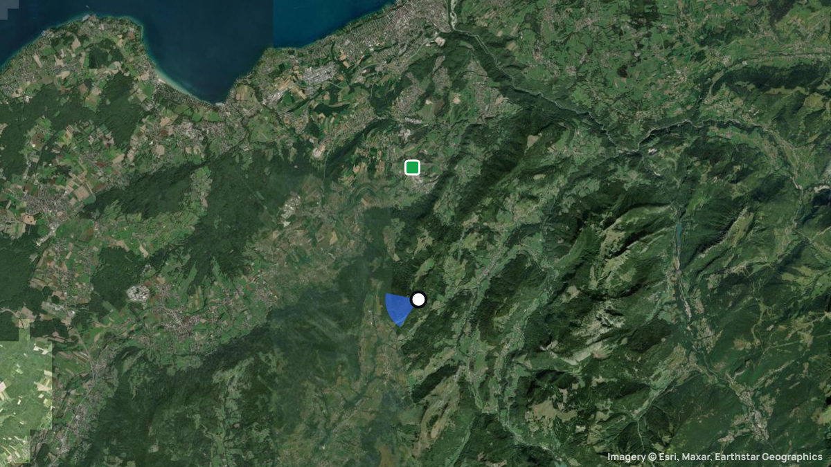 Satellite map of Mont Forchat with its launches and landings