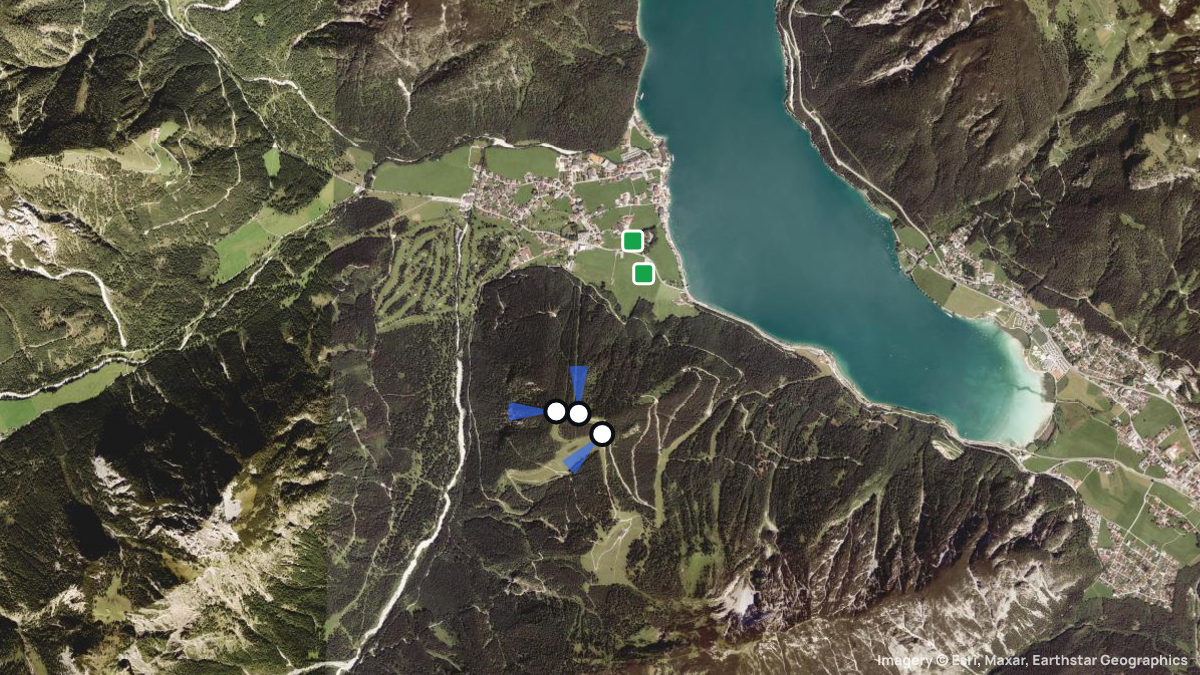 Satellite map of Zwölferkopf with its launches and landings