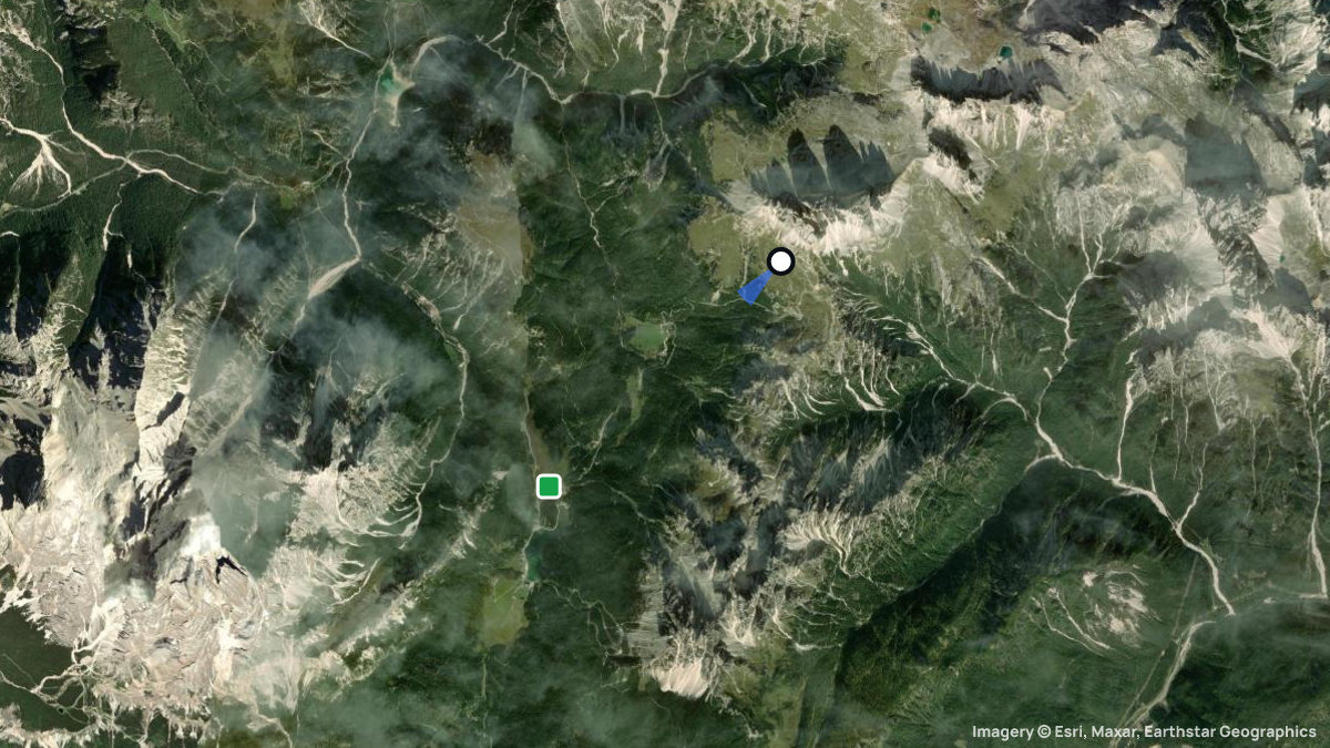 Satellite map of Misurina with its launches and landings