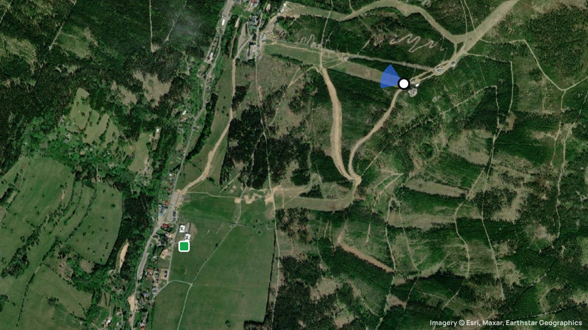Satellite map of Svini hora with its launches and landings