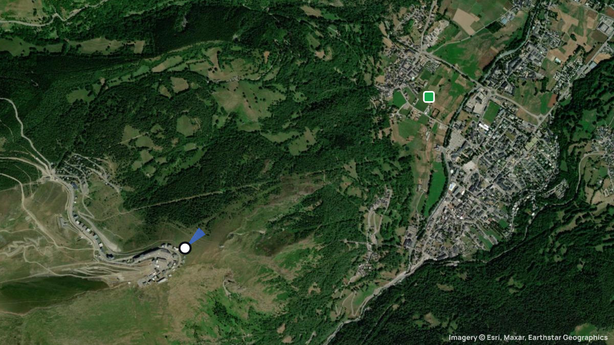 Satellite map of Pla de Adet with its launches and landings
