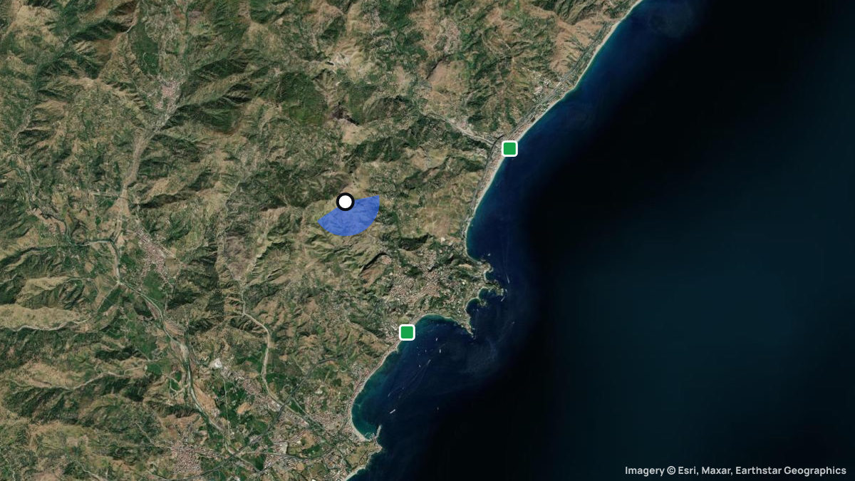 Satellite map of Monte Veneretta with its launches and landings
