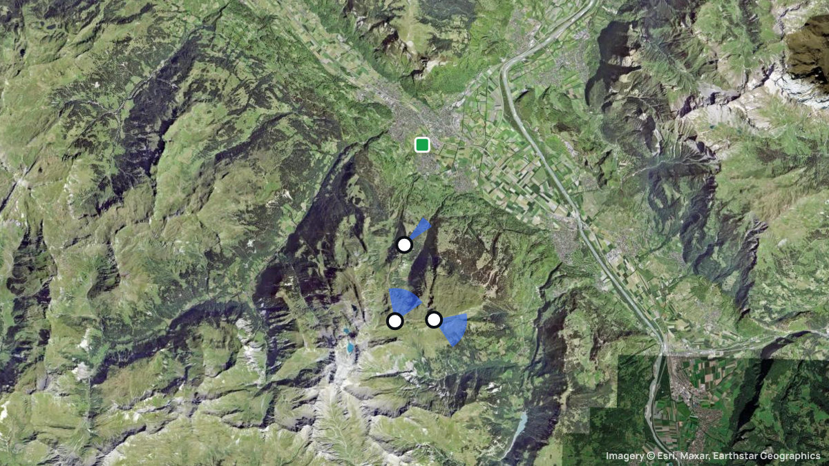 Satellitenkarte von Pizol mit Start- und Landeplätzen