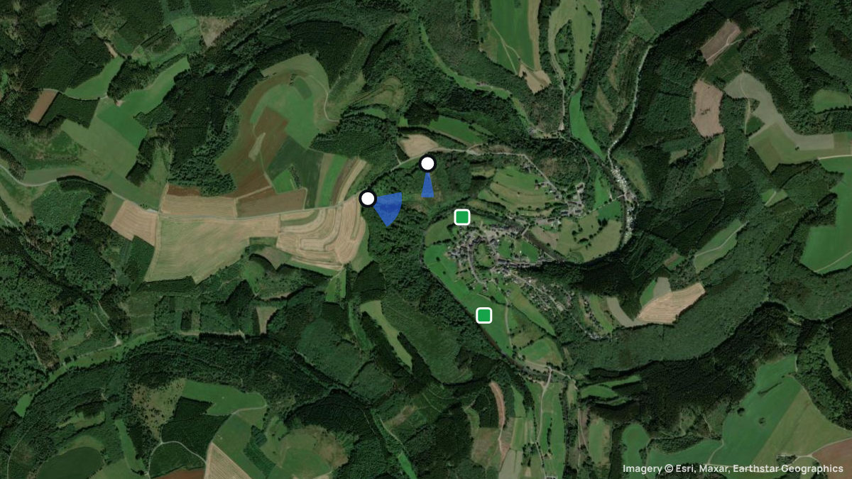 Satellite map of Ouren with its launches and landings