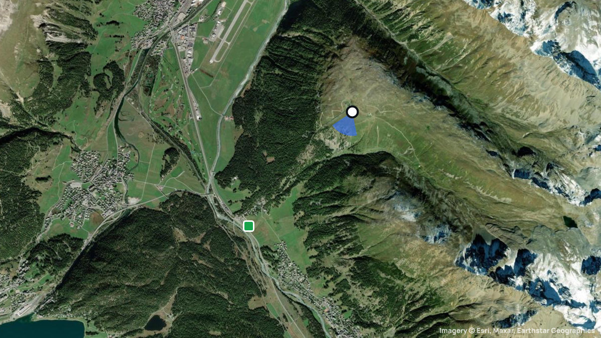 Satellitenkarte von Muottas Muragl mit Start- und Landeplätzen