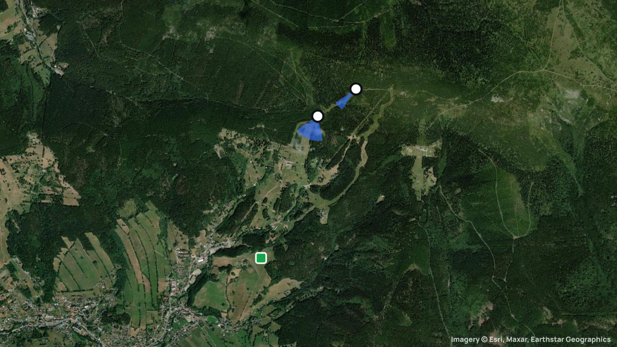 Satellite map of Lysa hora with its launches and landings