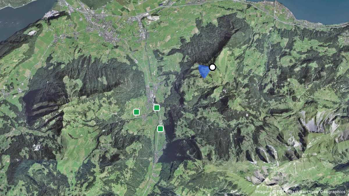 Satellitenkarte von Buochser Horn mit Start- und Landeplätzen