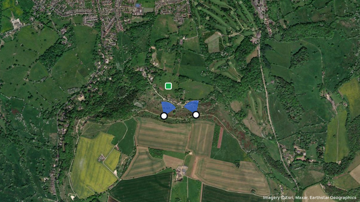 Satellitenkarte von Leckhampton mit Start- und Landeplätzen