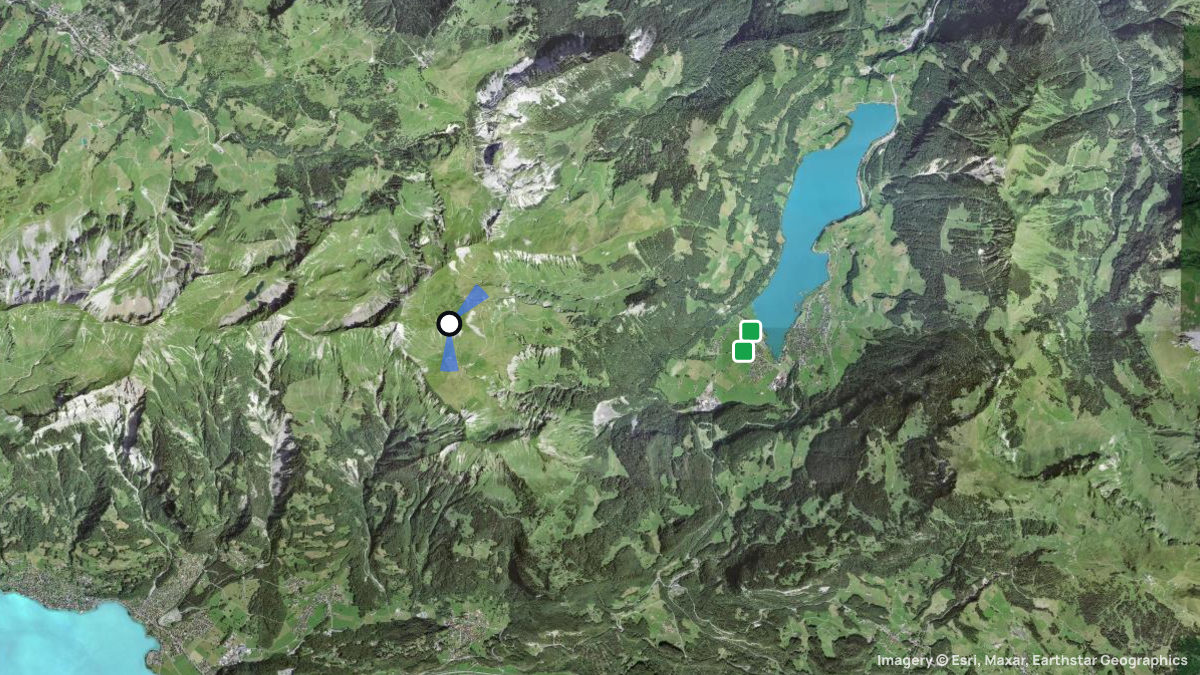 Satellitenkarte von Schönbüel mit Start- und Landeplätzen
