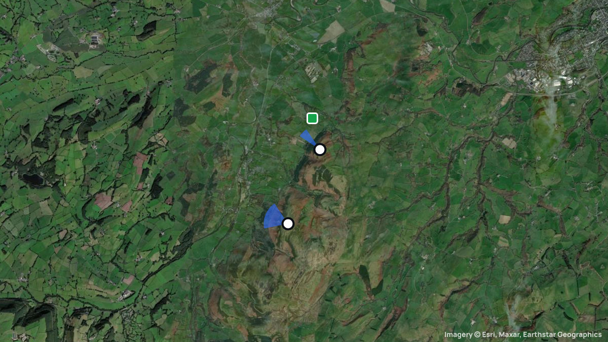 Satellite map of Llandinam with its launches and landings
