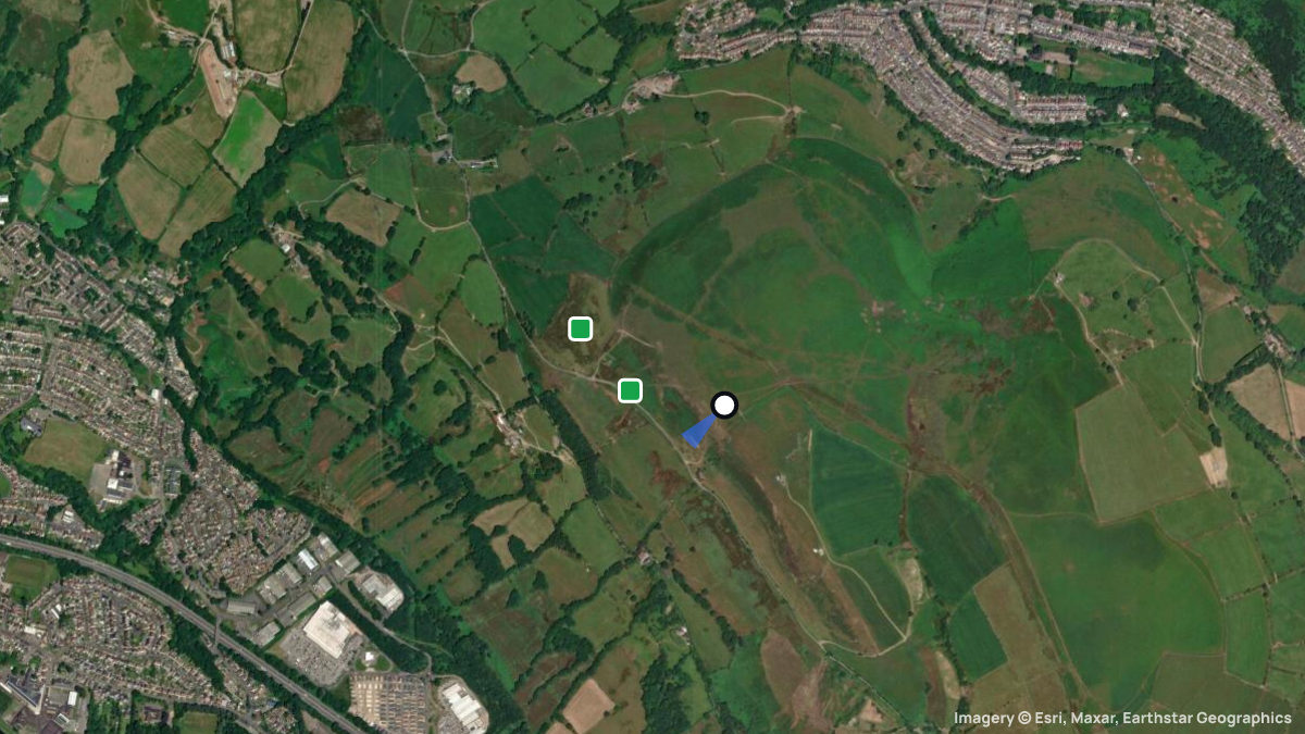 Satellite map of Mynydd Meio with its launches and landings