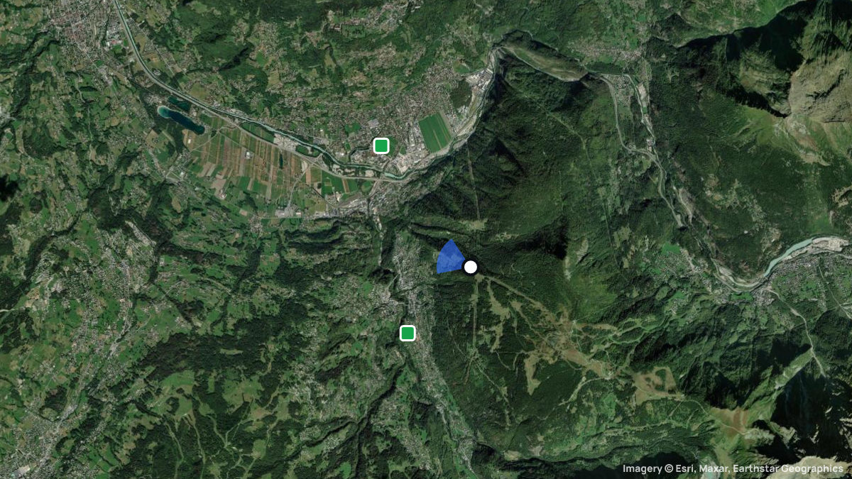 Satellite map of Mont Paccard with its launches and landings