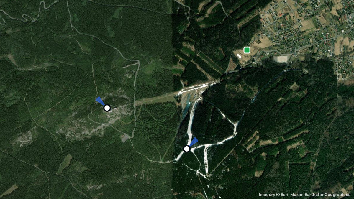 Satellite map of Jested with its launches and landings