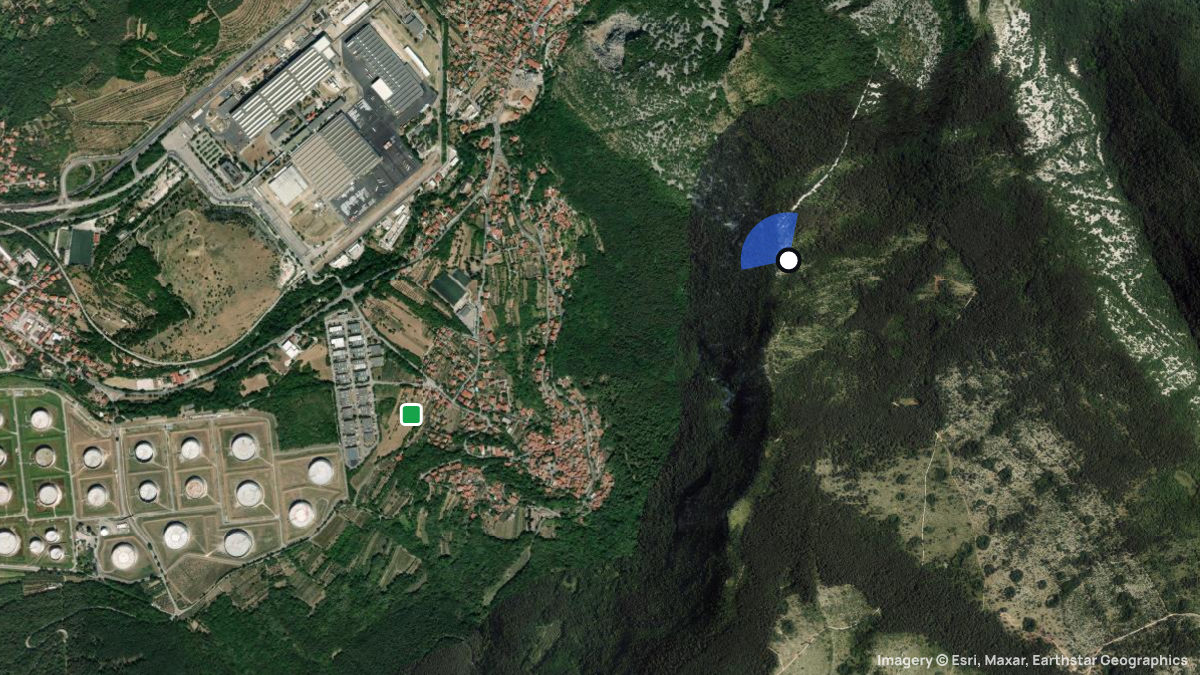 Satellitenkarte von Socerb mit Start- und Landeplätzen