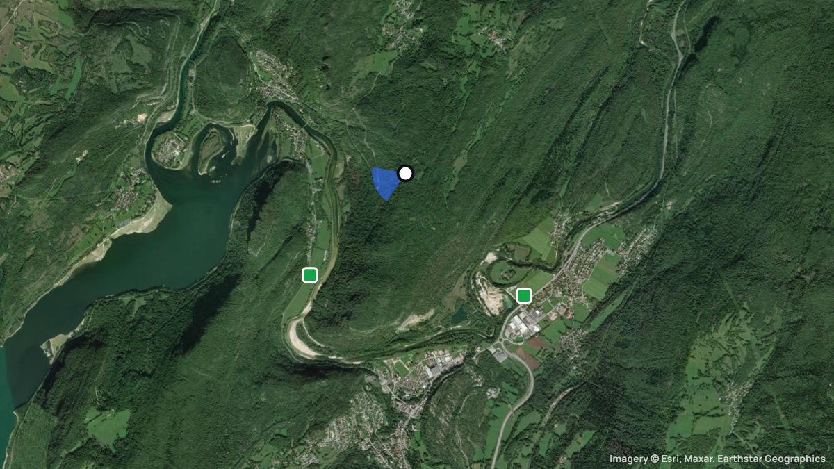 Satellitenkarte von Montcusel mit Start- und Landeplätzen