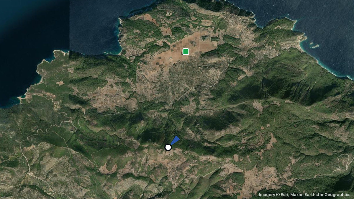 Satellitenkarte von Asprokampos mit Start- und Landeplätzen
