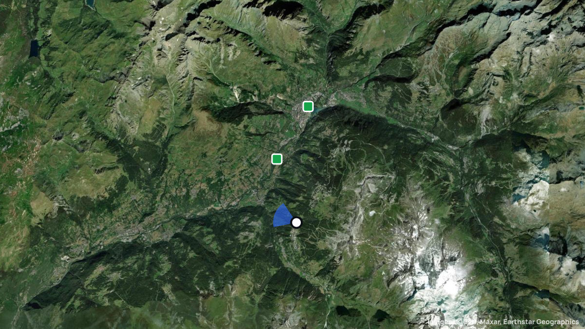 Satellite map of Vallandry with its launches and landings