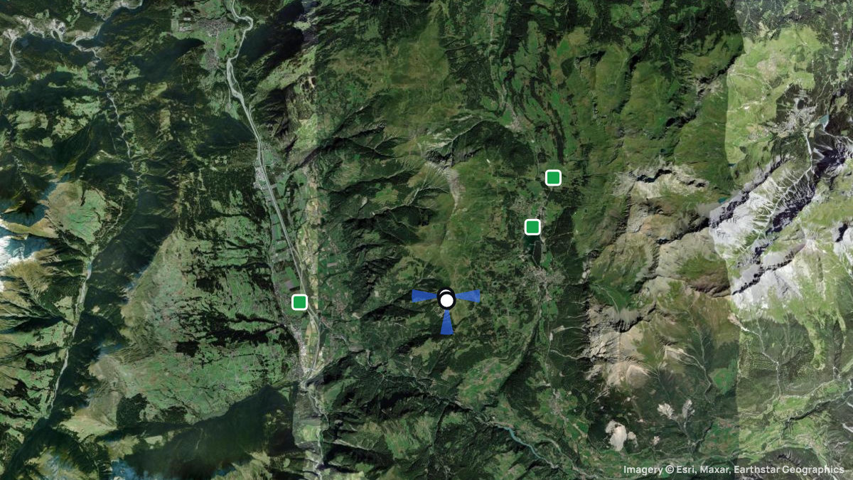 Satellite map of Scalottas with its launches and landings