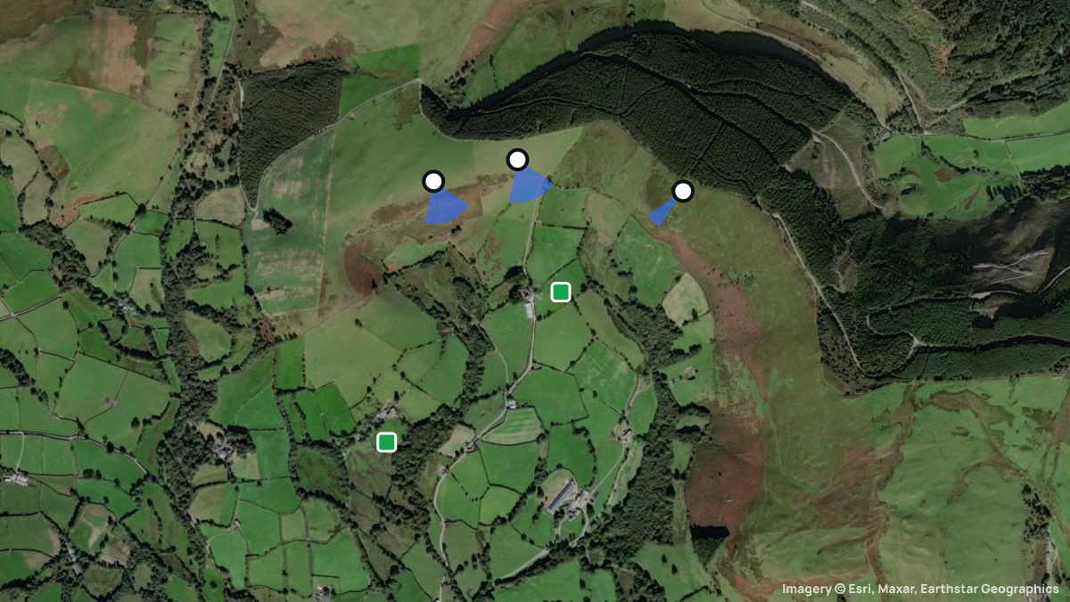 Satellite map of Camlo Hill with its launches and landings