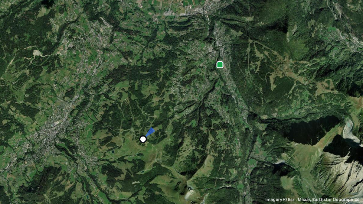 Satellite map of Mont D'Arbois with its launches and landings