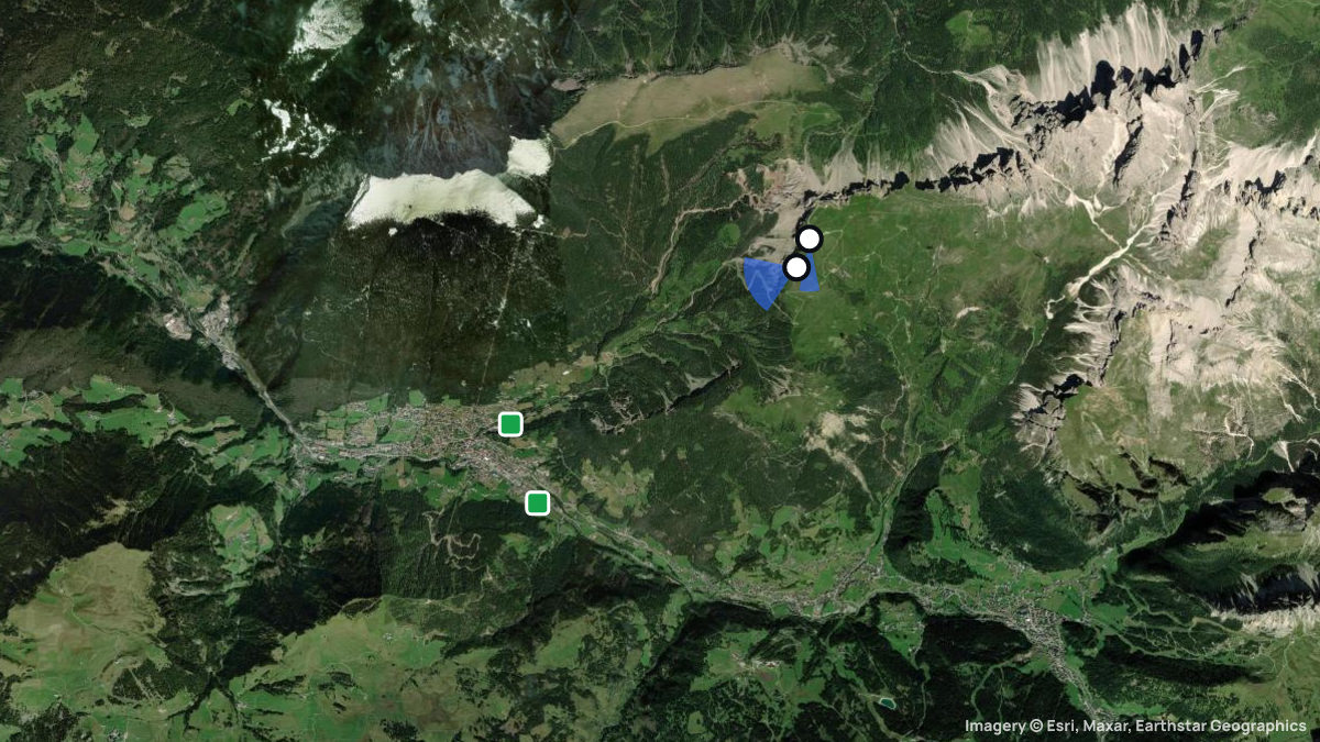 Satellitenkarte von Seceda mit Start- und Landeplätzen