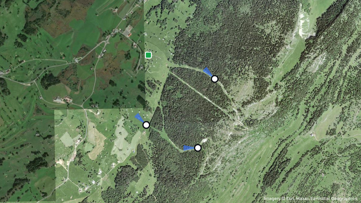 Satellitenkarte von Noirmont mit Start- und Landeplätzen