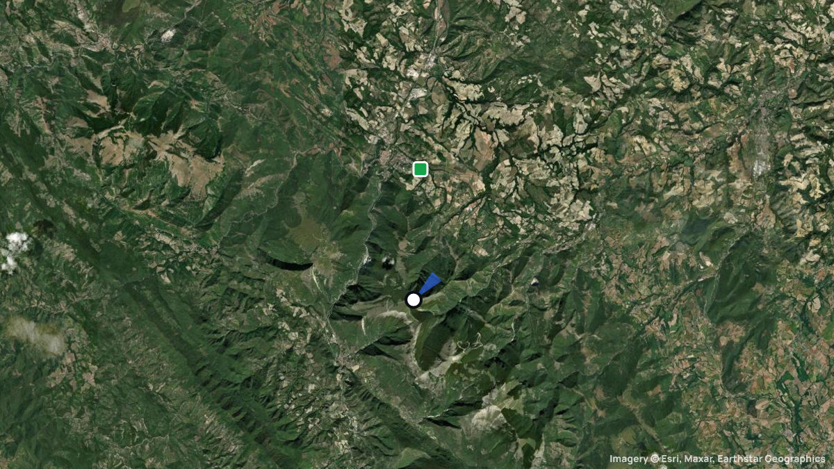 Satellite map of Monte Acuto with its launches and landings
