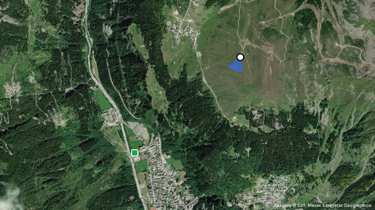 Satellite map of Alpe Motta with its launches and landings