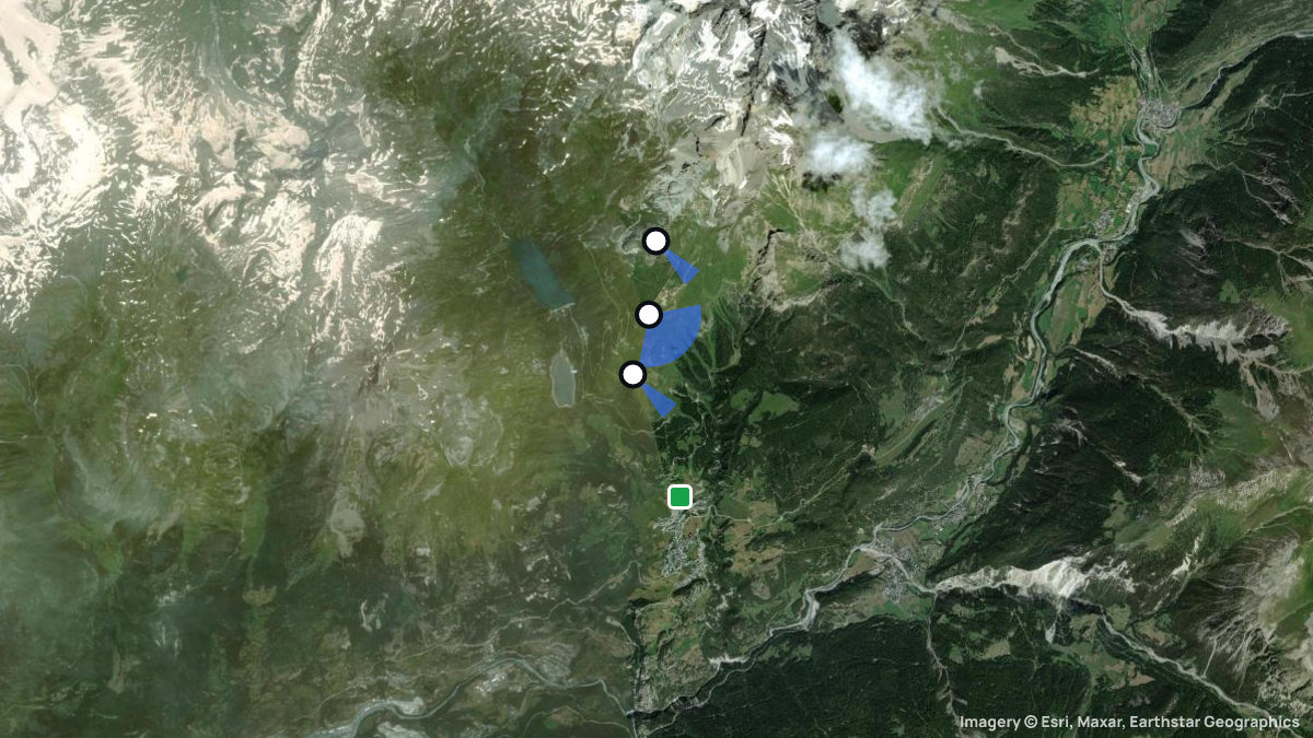 Satellite map of Aussois with its launches and landings