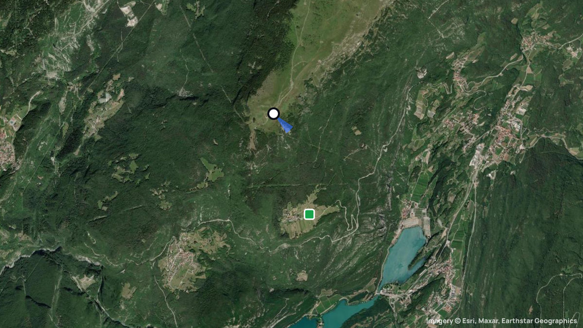 Satellite map of Monte Gazza with its launches and landings
