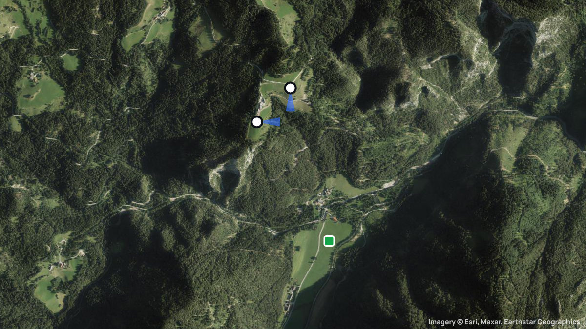 Satellite map of Logarska Dolina with its launches and landings