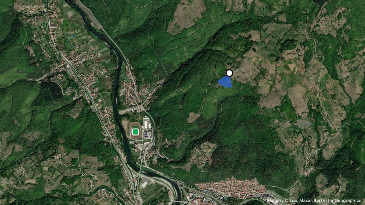 Satellitenkarte von Prijepolje mit Start- und Landeplätzen
