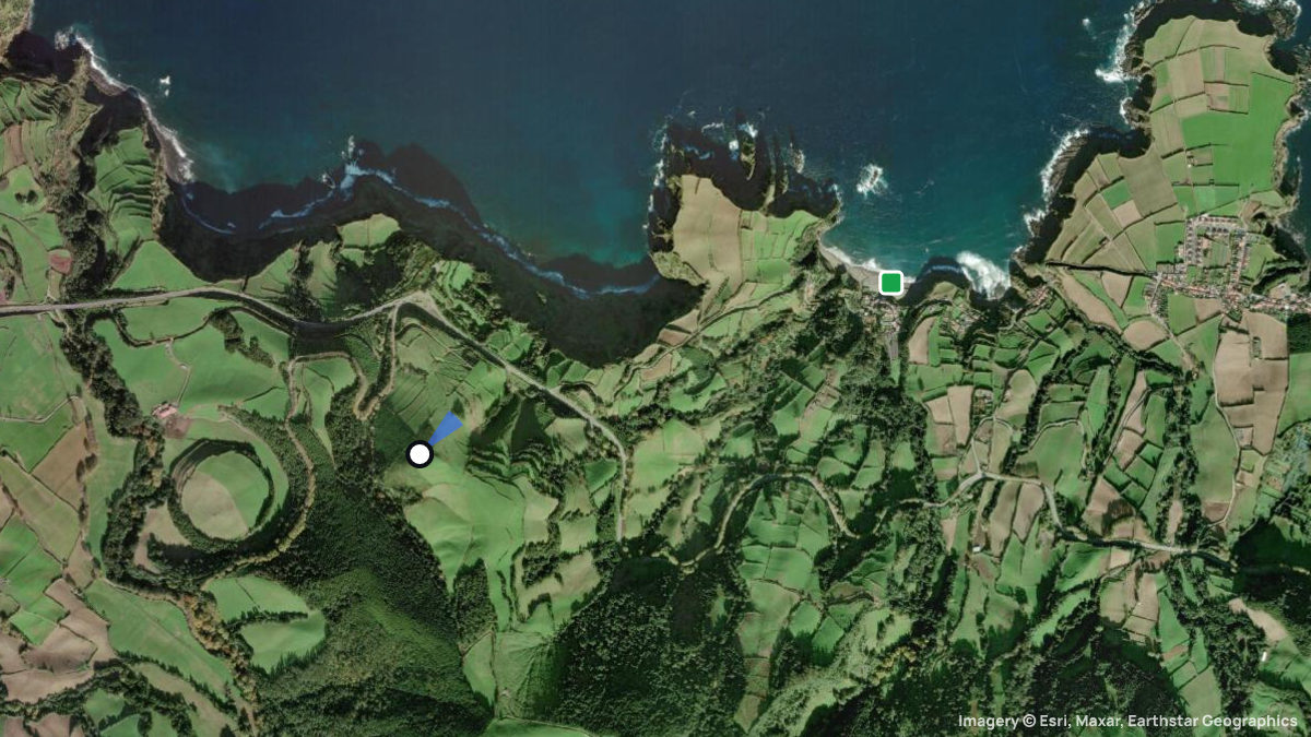 Satellite map of Pico da Trindade with its launches and landings
